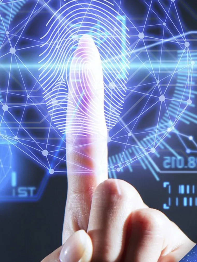 Huella digital iluminada, símbolo de la seguridad y trazabilidad de la central telefónica Issabel